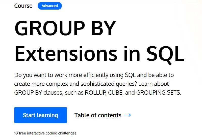 sql group by extensions course review