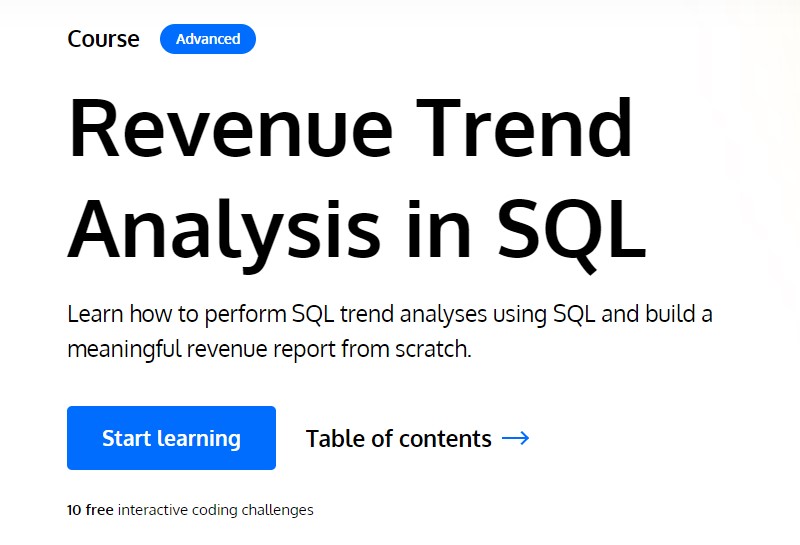 revenue trend analysis in sql course review