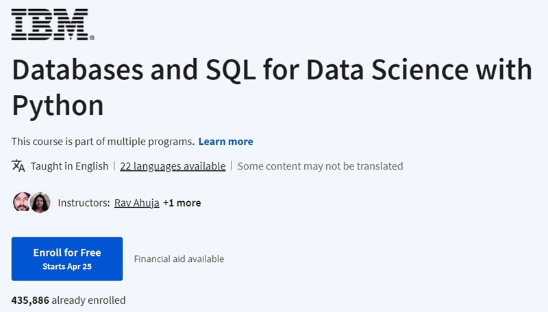 coursera sql for data science course